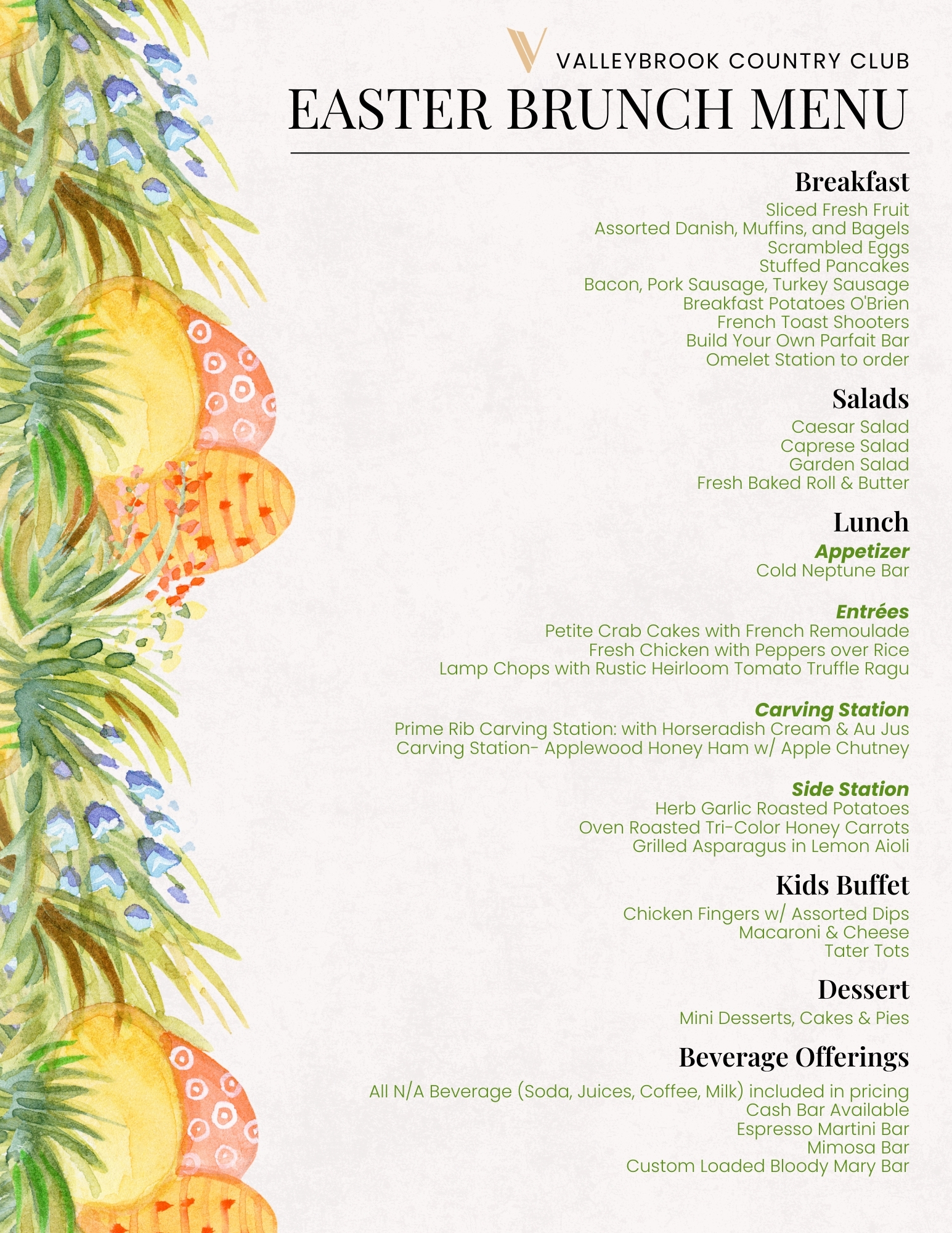 Easter Brunch Menu